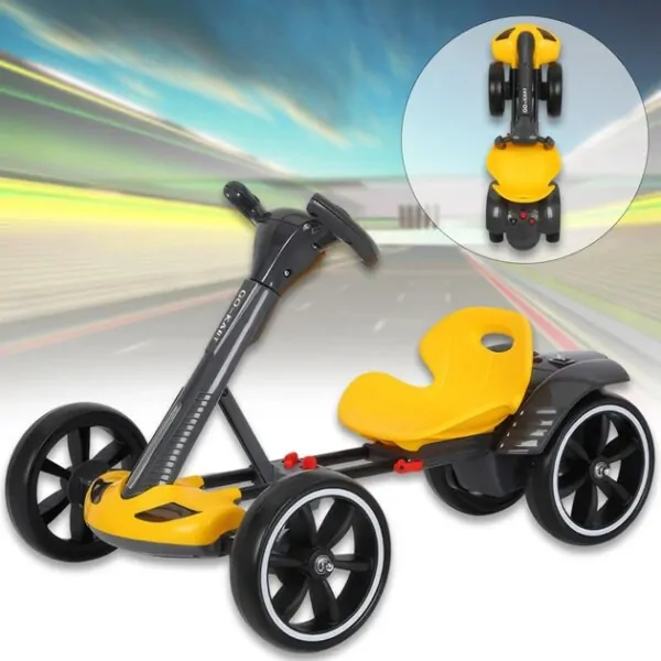 Дитячий електромобіль Go-Kart складний / Жовтий на акумуляторі 6V / З регульованою рамою, до 50 кг HL-B6
